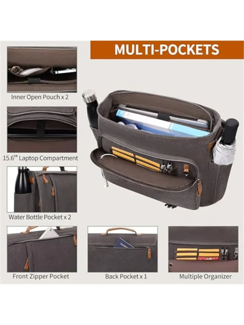 Canvas Messenger Bag Laptop Shoulder Bag 15 Inch Work Travel School Bag